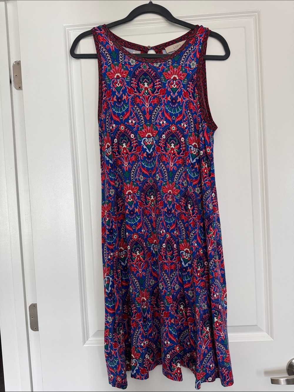 LOFT Red & Blue Paisley Sleeveless Midi Dress